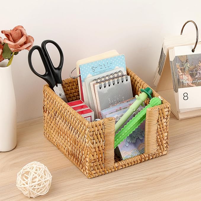 Sumnacon Napkin Holder,Square Rattan Napkin Holder Table Wicker Countertop,Cocktail Napkin Holders for Kitchen Dining Table Counter Natural Napkin Basket for Picnic Wedding Party