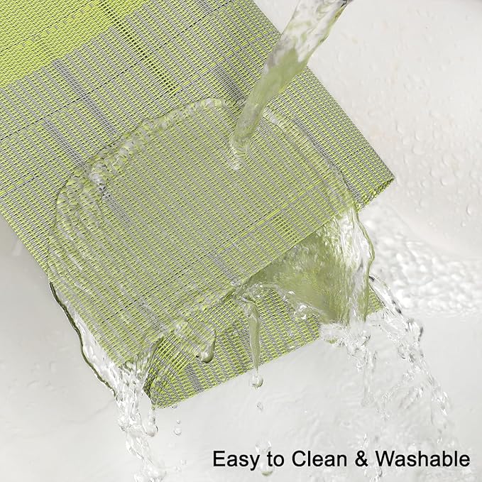 Placemats Set of 8, Vinyl Woven Place Mats Indoor Set of 8 Washable Wipeable PVC Table Mats Heat-Resistant Non Slip Placemat for Kitchen Dining Outdoor Table (Gray Grass Green, Set of 8)