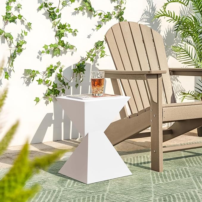 BECHAEO 12.6" White Acrylic Side Table, Small End Tables for Small Spaces, Modern Acrylic End Tables Living Room Bedroom Nightstand with Irregular, Lightweight Farmhouse Outdoor Side Tables for Patio