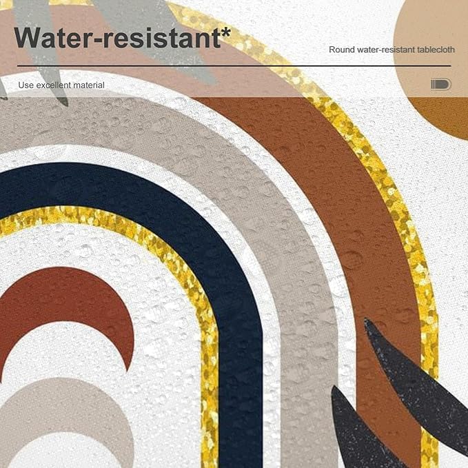 Mid Century Boho Round Tablecloth, Modern Abstract Sun Moon Bohemian Leaves Tablecloth for Home Party Dining Room Kitchen Decor 60Inch(152cm)
