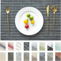 Placemats Set of 4 Vinyl/Plastic Woven Place Mats for Kitchen Table Indoor/Outdoor Washable Placemat Wipeable Dining Table Mats (Black Stripes,4)