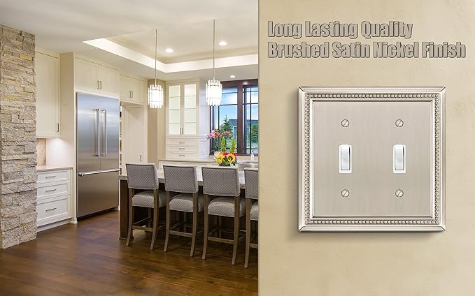 Henne Bery Sunken Pearls Heavy Duty Decorative Wall Plate Switch Plate Outlet Cover (Double Toggle, Satin Nickel)