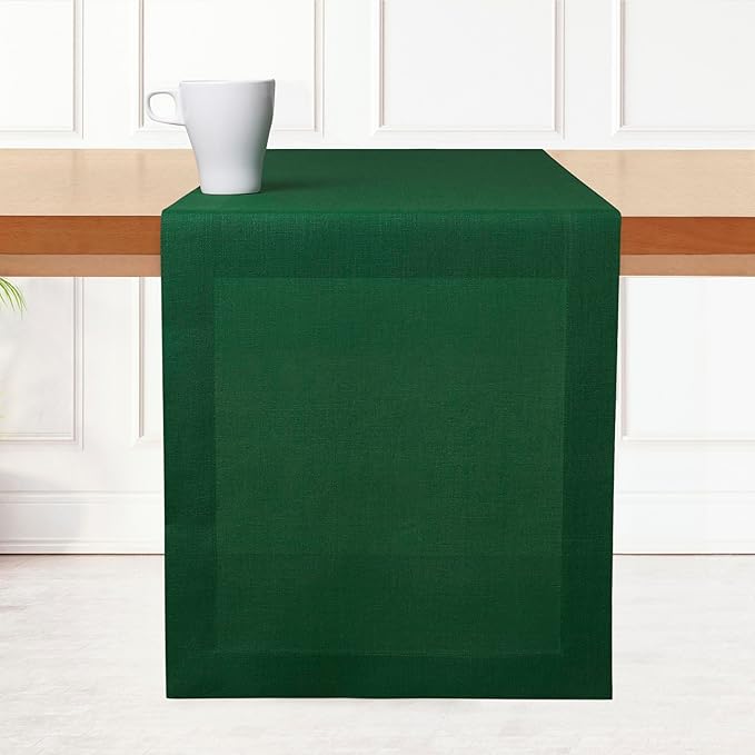 D'Moksha Homes Linen Forest Green Table Runner 120 Inches Long - 100% Pure Linen Dining Table Runner 14 x 120 Inch for St Patricks Day, Easter - Machine Washable