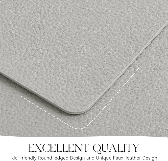 MOSAYT Vinyl Placemats Set of 8, Heat Resistant Place Mats 100% Waterproof Washable & Wipeable Faux Leather Reversible Table Mats for Kitchen Dining Party Indoor Outdoor, 12" x 17", Light Grey
