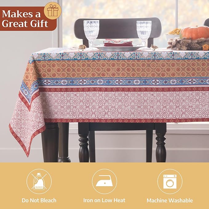 Maison d' Hermine Table Cloth Rectangle Table 100% Cotton 60 x 108 Inches Fall Tablecloth Reusable Everyday Use for Thanksgiving Christmas Decorations Dining Farmhouse Party (Romane)