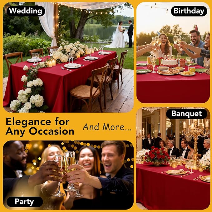 10-Pack Red Tablecloths for Rectangle Tables, 54 x 108 Inches, Stain-Resistant Polyester Fabric for 6 Foot Tables - Washable Table Covers for Weddings, Banquets, Birthday Parties, Events