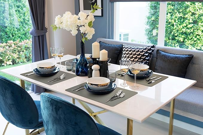 More Décor Faux Leather Placemats Set of 4 for Dining Table – Waterproof, Wipeable, Washable, Stain & Heat Resistant, Non-Slip Table Mats – 12 X 17 Inch, (Solid Dark Grey, 4)