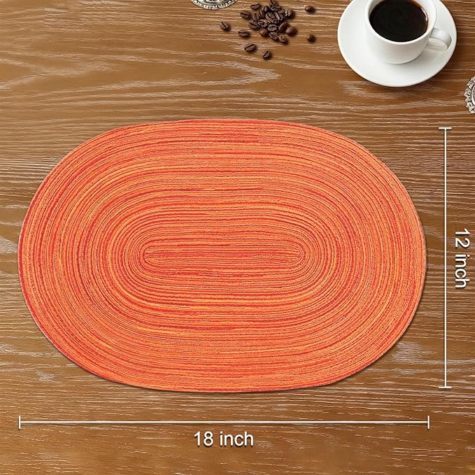 Noctiflorous Oval Braided Placemats Set of 8 Woven 12x18 Inch Non Slip Washable Heat Resistant Place Mats Tablemats for Dining Kitchen Party Daily Table Decor Dinner Mats (Fall Orange, 8)