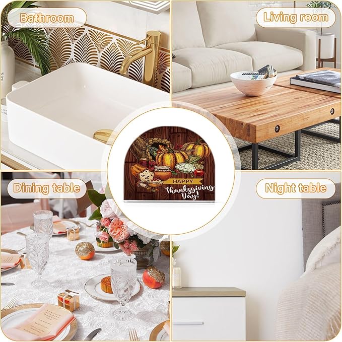 Napkin Holder Happy Thanksgiving Day Turkey Bread Pumpkin Crystal Clear Acrylic Napkin Holders, Paper Napkin Holder Dining Table Dispenser for Kitchen Restaurant Home Decor Bar Accessories
