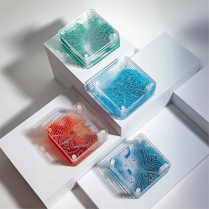 Xiangshan, BJ 3D Contour Map Glass Drink Coasters of Mountains, Ski Resort, Set of 6 with Holder, Housewarming Birthday Gifts, Home Decor