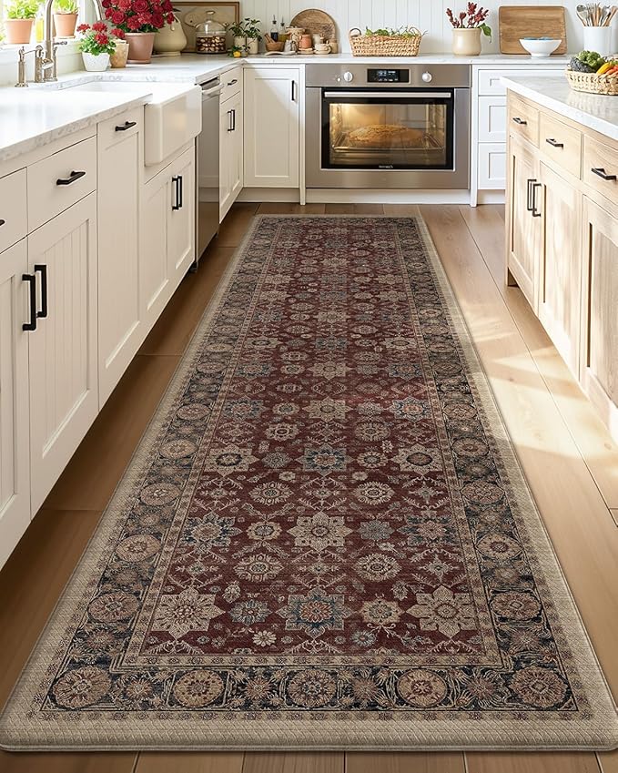 Color&Geometry Anti Fatigue Kitchen Mats for Floor 24x87, Vintage Decor, Easy Clean, Waterproof & Oil Proof, 0.4" Thick Cushioned, Non-Slip Kitchen Runner Rug for Sink, Laundry, Office, Deep Russet