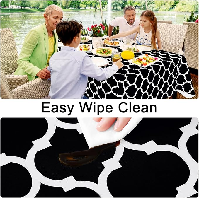 Smiry Rectangle Table Cloth, Waterproof Vinyl Tablecloth with Flannel Backing for Rectangle Tables, Wipeable Spillproof Plastic Tablecloths for Dining, Camping, Indoor and Outdoor (54"x78", Black)