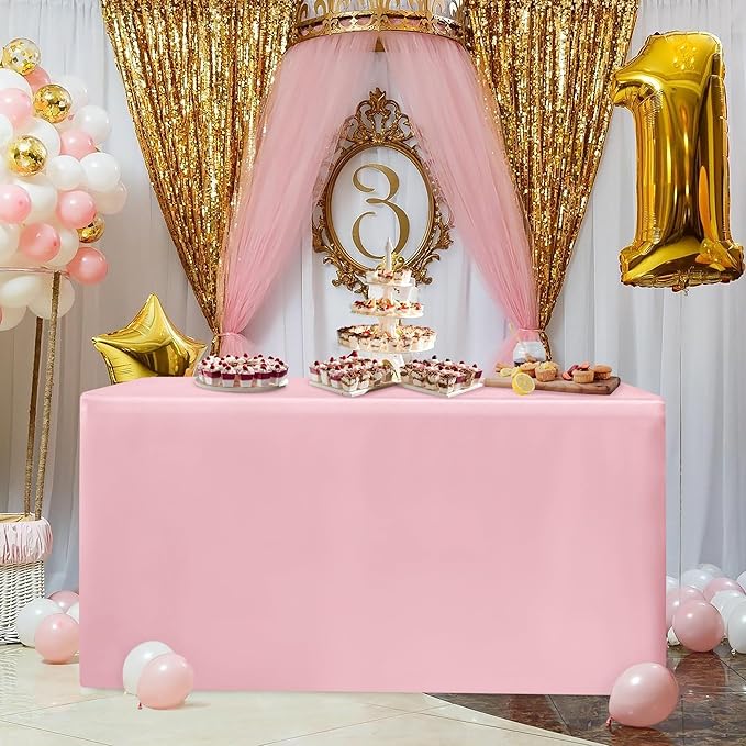 HolidayIdeas Fitted Pink Tablecloths for 6 Foot Tables - 72 x 30 Inch - 2 Pack Rectangle Polyester Fabric Table Cover for Folding Table, Valentines Parties, Birthday, Trade Show