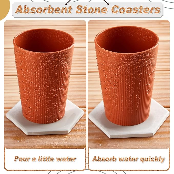 Zopeal 96 Pcs Ceramic Tiles for Crafts Coasters Include Unglazed White Ceramic Tiles with Cork Backing Pads Use with Alcohol Ink Acrylic Pouring for DIY Project Gift (Hexagon)