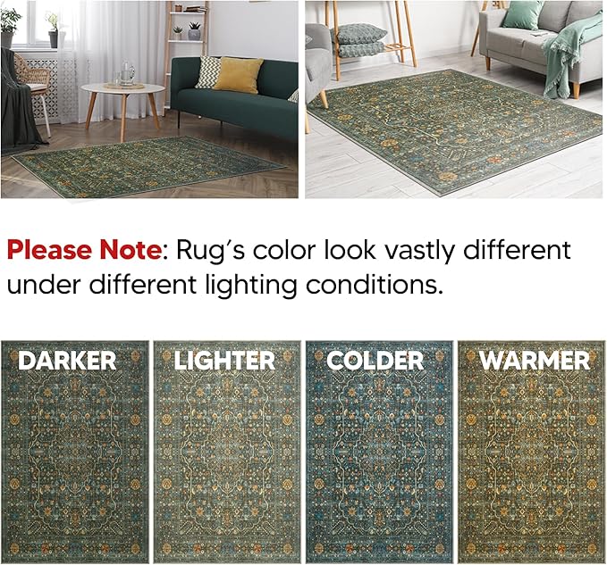 Keen Home Design 3x5 Rug - Machine Washable Entry Rug with Non-Slip Backing, Ideal for Enteryway, Kitchen, Bathroom, Laundry Room - Vintage, Easy Clean, Durable, Low Pile Rug - (3' x 5')