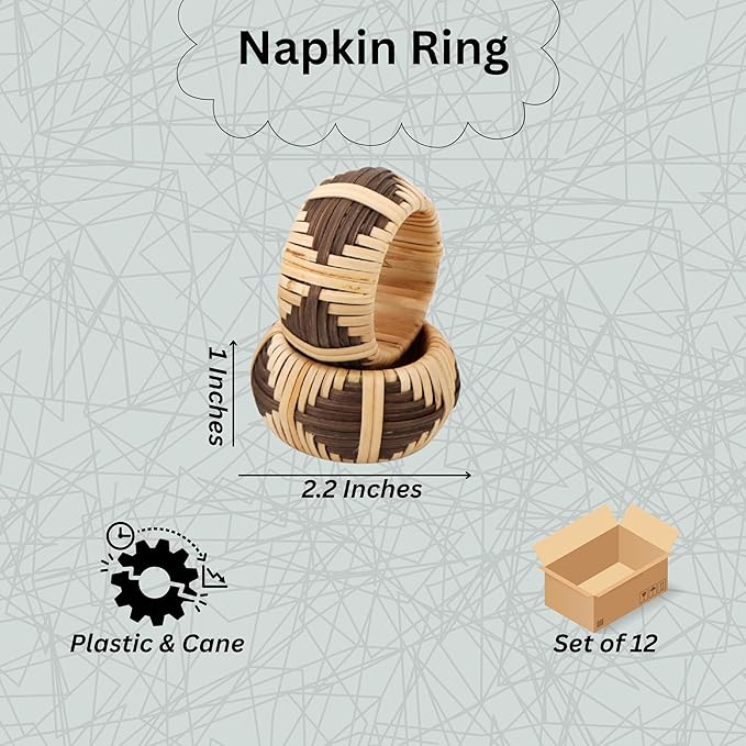CLEENTABLE Cane Napkin Rings - Elegant Fall Napkin Rings for Table Decoration - Handwoven Natural Rattan Set of 12 Napkin Ring Suitable for Table Decor, Dining, Events, and Everyday Use (Brown)