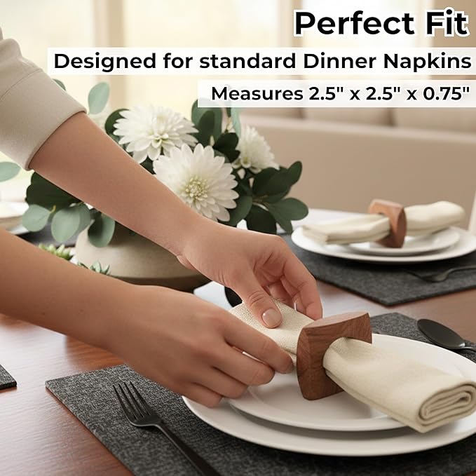 CLEENTABLE Wooden Napkin Rings Set of 12 Fall Decor for Home Square Acacia Wood Napkin Holders for Dining Table Settings Wood Napkin Ring Rustic Table Décor for Weddings, Parties, and Everyday Use
