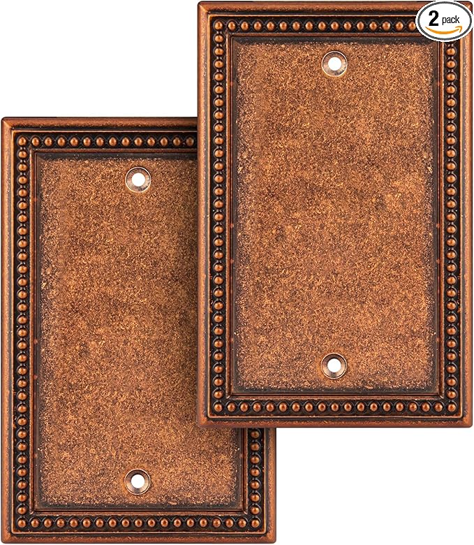 Henne Bery Raised Pearls Decorative Wall Plate Switch Plate Outlet Cover (Single Blank 2PK, Sponged Copper)