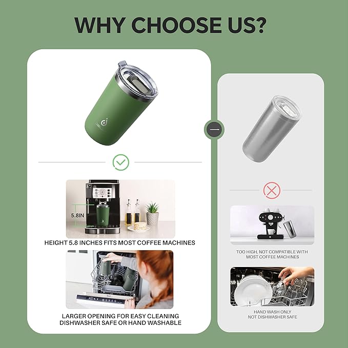 Ideus 20 oz Tumbler, Travel Coffee Mug with Splash Proof Sliding Lid, Double Wall Stainless Steel Vacuum Insulated Coffee Mug for Home and Office, Keep Beverages Hot or Cold, Avocado Green