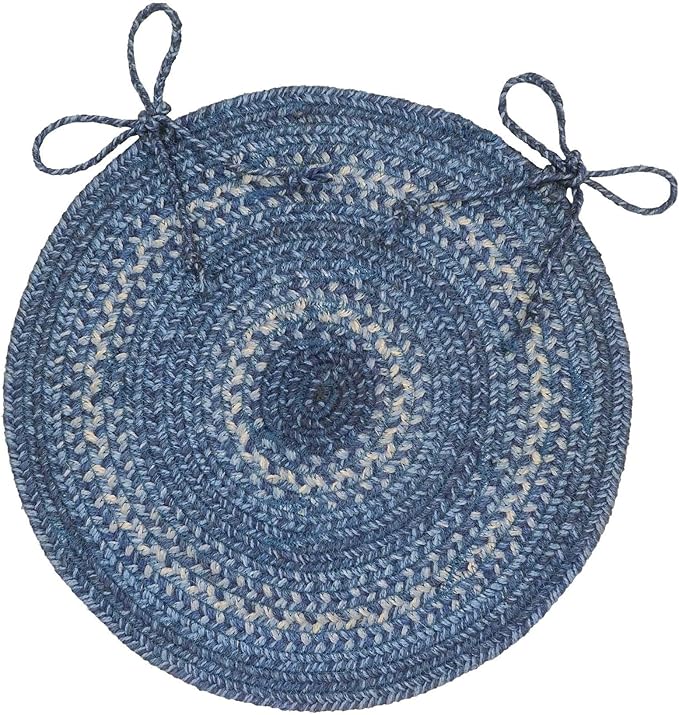 Homespice Denim Jute Braided Kitchen Chair Pads 15x15 Set of 2 - Vibrant Colors, Naturally Comforting & Reversible
