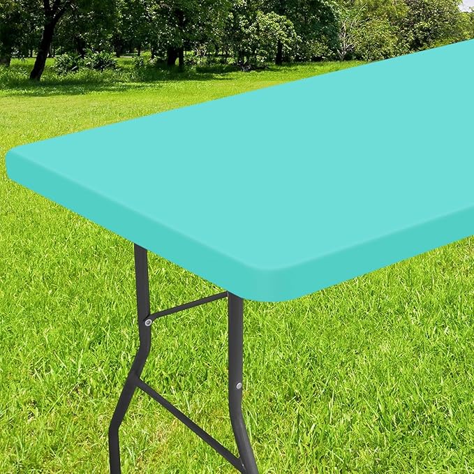Smiry Rectangle Tablecloth, Elastic Fitted Flannel Backed Vinyl Tablecloths for 6ft Folding Tables, Waterproof Wipeable Table Covers for Indoor, Outdoor, Picnic and Camping (Teal, 36"x72")