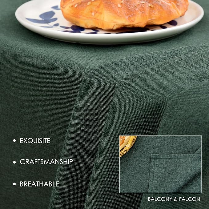 BALCONY & FALCON Table Cloth – Waterproof, Wrinkle Resistant & Washable Rectangle Tablecloth and Table Cover for Dining Room, Kitchen, Outdoor, Party & Birthday Use (Hunter Green, 47" x 63")