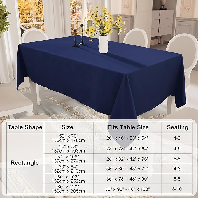 Smiry Rectangle Table Cloth, Waterproof Anti-Scratch Polyester Tablecloth, Decorative Washable Fabric Table Cover for Dining, Buffet, Parties and Outdoor, 60x120, Navy