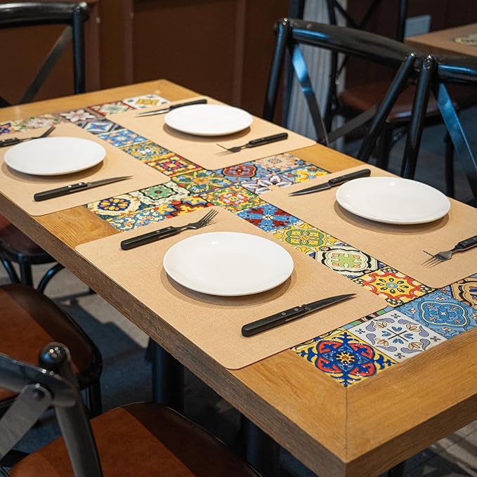 Heat Resistant Placemats Set of 4, 17x12in Waterproof Wipeable Faux Leather Non Slip Table Mats, Easy to Clean, Stain Resistant, for Kitchen Dining Room-– Warm Tan