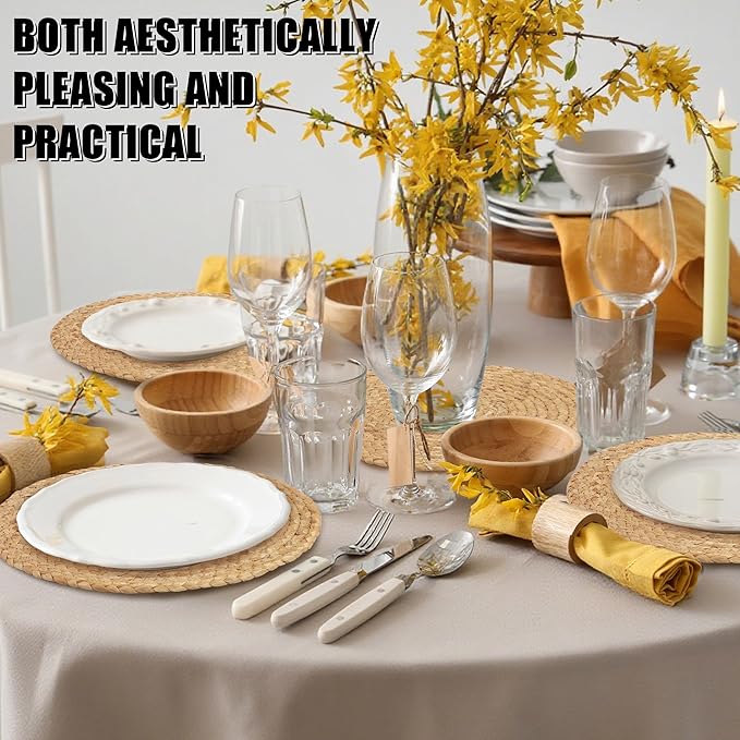 Kochorie Set of 36 Round Woven Placemats 13.5-Inch Natural Water Hyacinth Plant Placemats Hand-Woven Boho Rattan Placemat Wicker Weave Table Mats for Home Table Farmhouse