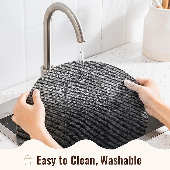 Jovono 15" Faux Leather Big Round Placemats Set of 6 - Washable Heat Resistant Non-Slip Dining Table Mats with Fabric Texture for Kitchen Home Party Decor, Gray