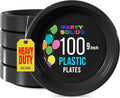 Black Plastic Plates For Party 9" Black Disposable Plates Heavy Duty 100 Pcs Plastic Dinnerware Sets Heavy Duty 350 GSM Disposable Dinnerware Set