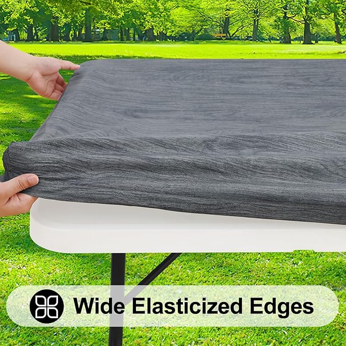 Smiry Rectangle Table Cloth Cover, Waterproof Elastic Fitted Picnic Tablecloth for 4 Foot Tables, Wipeable Flannel Backed Vinyl Tablecloths for Camping, Dining, Outdoor (Dark Grey, 30" x 48")