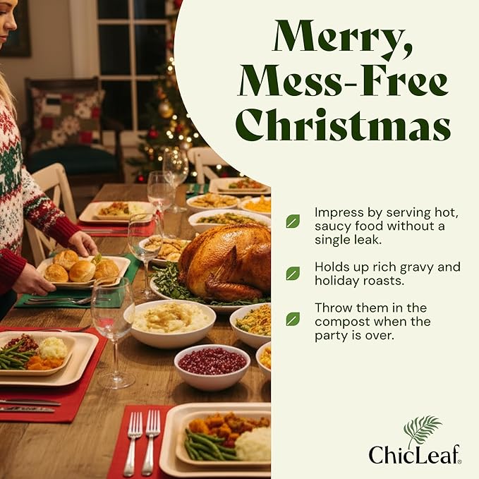 Chic Leaf Palm Leaf Plates Disposable Inch Square Pack Compostable Biodegradable & Eco Friendly Plates, Romantic Valentine's Day Table Setting Microwave Safe Disposable (10'' - 25 Pack)