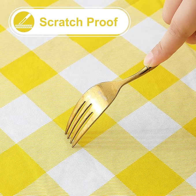 misaya Square Waterproof Vinyl Table Cloth, Buffalo Flannel Backed Tablecloth, Wipeable Plastic Table Cover for Dinner, Kitchen, Outdoor (60" x 60", Yellow and White)