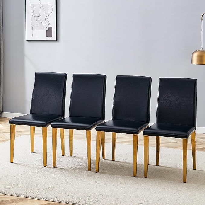Dining Chairs Set of 4,Faux Leather with Gold Metal Legs,Armless Kitchen Room Chairs Set of 4,Max Load 300 Lbs,High Back Modern Design for Home Kitchen Living Room Bedroom
