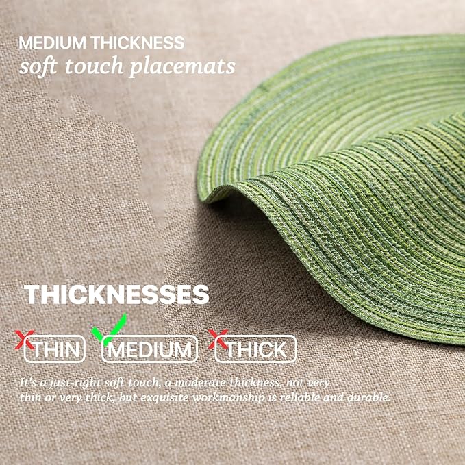Round Placemats Set of 4 Woven Placemats Washable Braided Table Mats for Dining Table Heat Resistant Non-Slip Circle Place Mats(Green)
