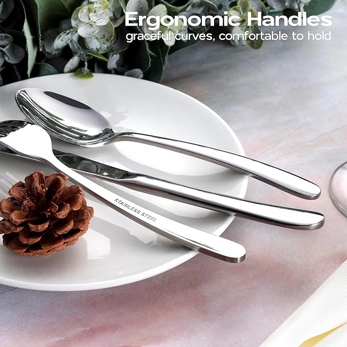 Onader 65 Piece Heavy Duty Silverware Set with Serving Utensils, Stainless Steel Flatware Cutlery Set for 12