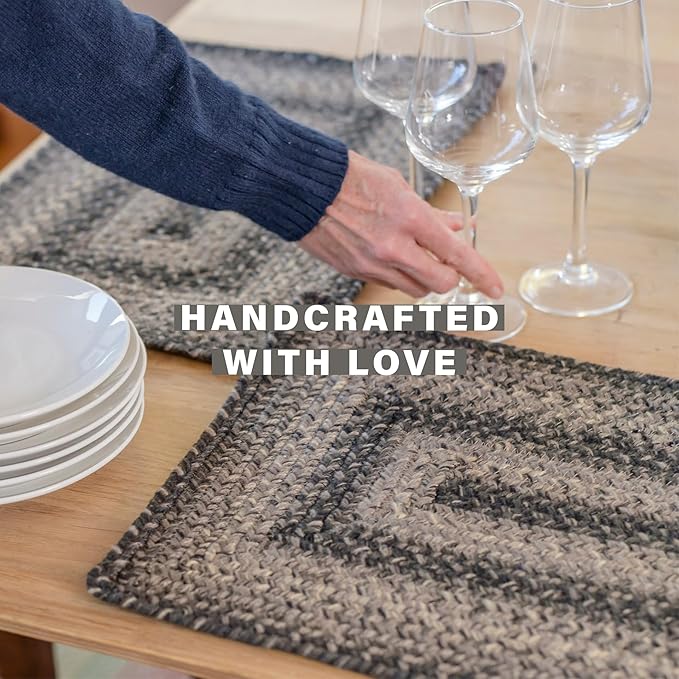 Homespice Flint Hill Jute Braided Long Table Runner, Warm Primitive Decor, Grey Rectangle 11x36 - Rich Colors, Easy to Clean, Durable and Protects Furniture