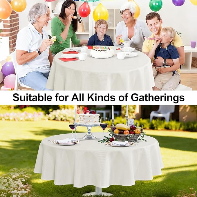 JIUZHEN Round Textured Table Cloth Linen Wrinkle Free Stain Resistant Farmhouse Decorative Circular Tablecloth for Kitchen, Dining, Party, Wedding, Outdoor Use (50 Inch Round,White)