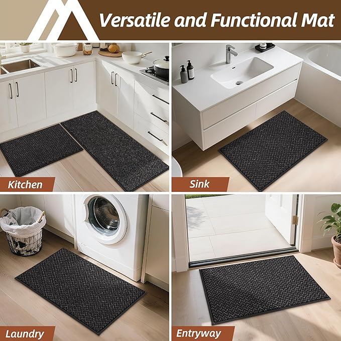 COSY HOMEER Kitchen Rugs 20"x32" Non-Slip Kitchen Mats for Floor Absorbent Stain Resistant Kitchen Floor Mat Machine Washable Rugs for Kitchen,Hallway,Sink,Black