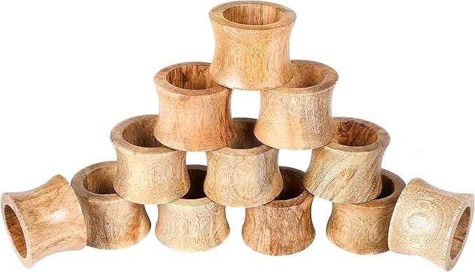 CLEENTABLE Wooden Napkin Rings Set of 12 - Handcrafted Napkin Holder for Dinner Table Decoration, Weddings, Home, Kitchen, Decor, Dinner, Parties, Every Day Use - Durable, Versatile (Brown)