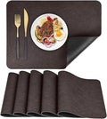 AAPLKER Faux Leather Placemats Set of 6, Vinyl Placemats Wipeable Waterproof Oil-Proof Table Mats, Heat Resistant Place Mats for Kitchen Indoor Outdoor, 16.9 x 11.8 inches (Choco Brown/Black)