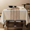 ZeeMart Contrast Linen Table Cloth Rectangle Table Cloths 60x104 Inch Brown, Farmhouse Style Heavy Weight Beige Tablecloth, Water Resistant Burlap Tablecloths