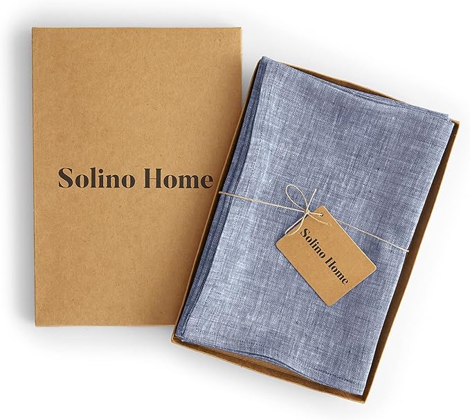Solino Home Linen Cloth Napkins Set of 4-100% Pure Linen Chambray Indigo Dinner Napkins 20 x 20 Inch - Athena, Handcrafted and Machine Washable - Winter, Spring, Easter