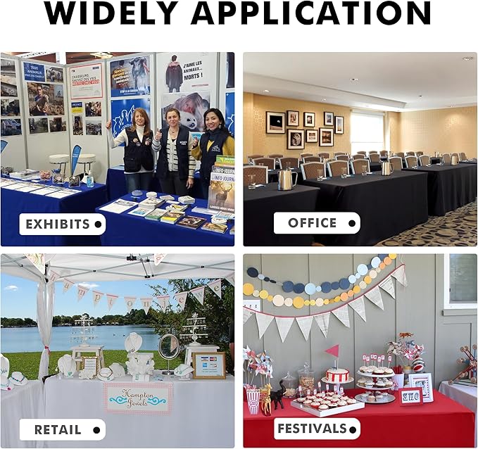 Nasitos 4 Pack White Fitted Table Covers for 8 Foot Tables-Open Back Tablecloth Washable Fabric Table Cloth for Parties, Wedding, Banquet, Jewelry Shows, Craft Fair, Trade Show