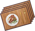 Bamboo Placemats with Fabric Border Set of 4 Natural Bamboo Rectangular Rolling Table Mats for Dining Kitchen Table Heat Resistant Table Protection Light Brown