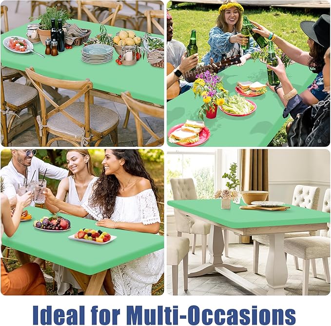 Spandex 6 Foot Rectangle Table Cloth 2 Pack, Elastic Fitted Tablecloths for Picnic, Stretch Washable Patio Table Cover for Outdoor, Camping, Banquet and Parties (Bright Green, 30"x72")