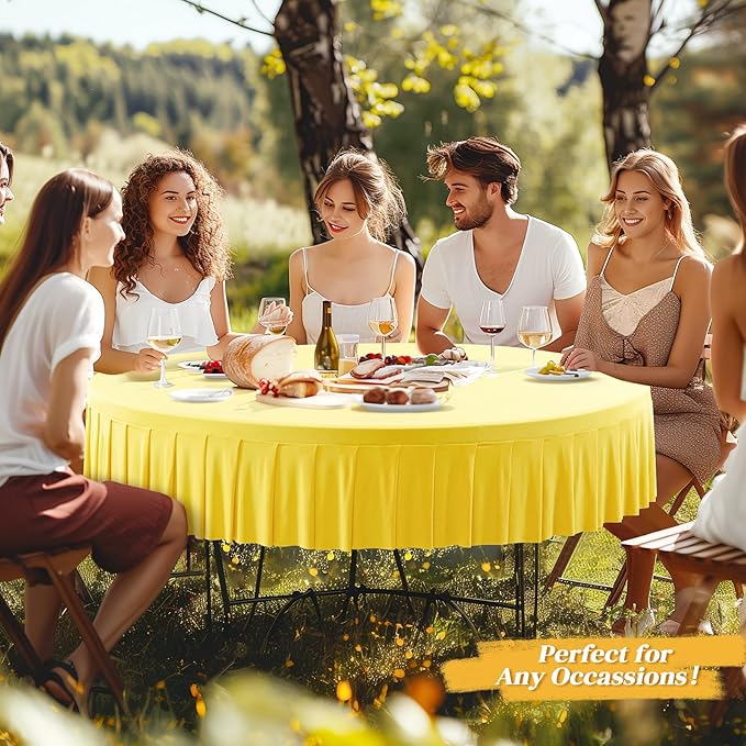 8 Pack Yellow Spandex Round Tablecloths for 72in Table, Stretchy Fitted 6FT Round Table Cloths, Wrinkle Free Table Cover with Skirt for Wedding Birthday Party Bridal Shower Banquet