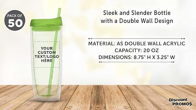 Custom Tall Orbit Acrylic Tumblers 20 oz. Set of 50, Personalized Bulk Pack - Perfect for Iced Coffee, Soda, Other Hot & Cold Beverages - Lime Green