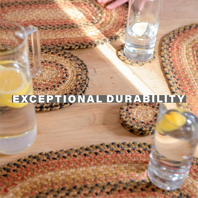 Homespice Russet Jute Braided Coasters 4", Warm Country Decor, Set of 6, Multicolor - Durable, Absorbs Moisture, Easy to Clean and Protects Furniture